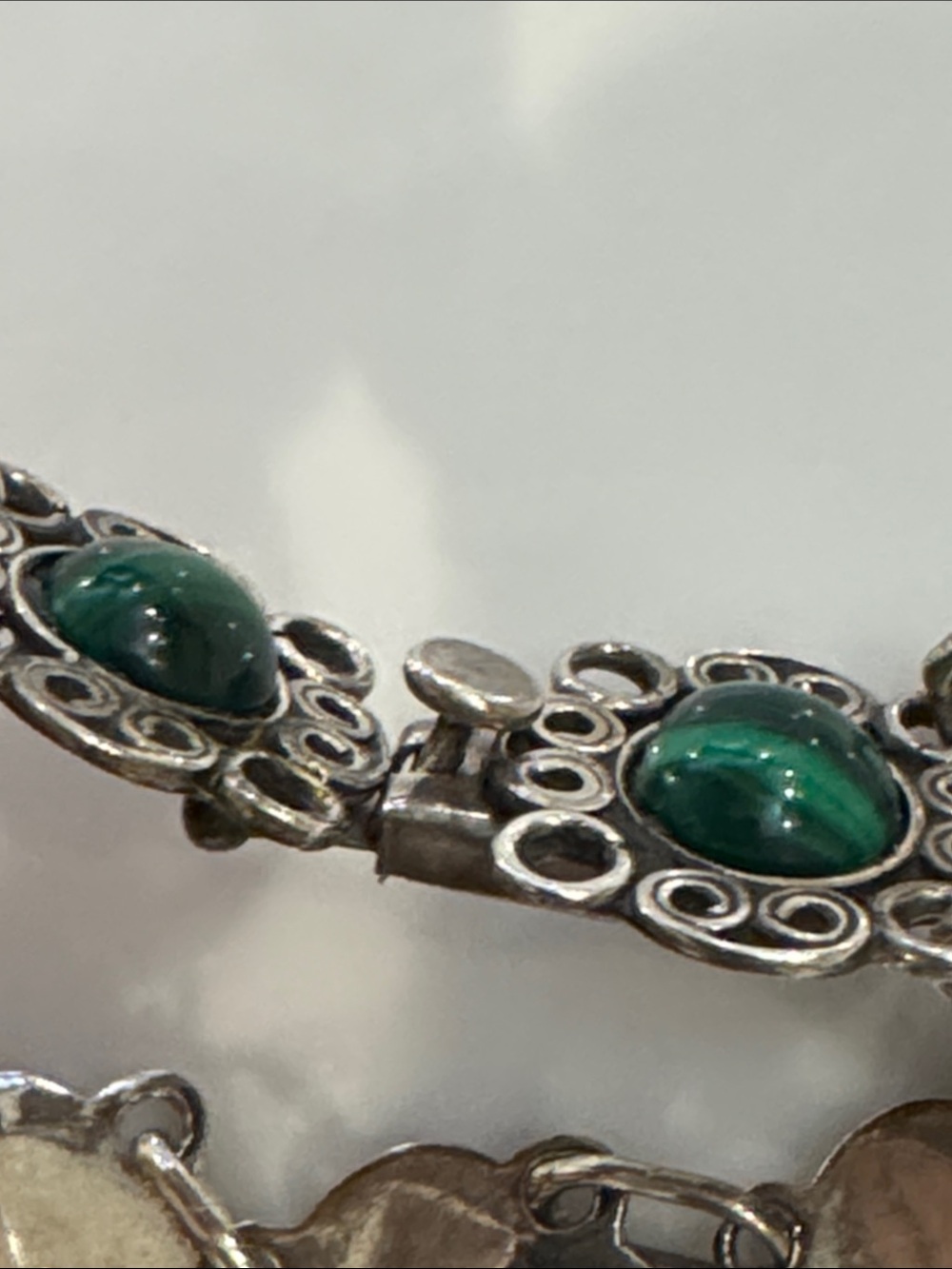 Sterling Silver Bracelet marked 950 with Green Cabochon Accents